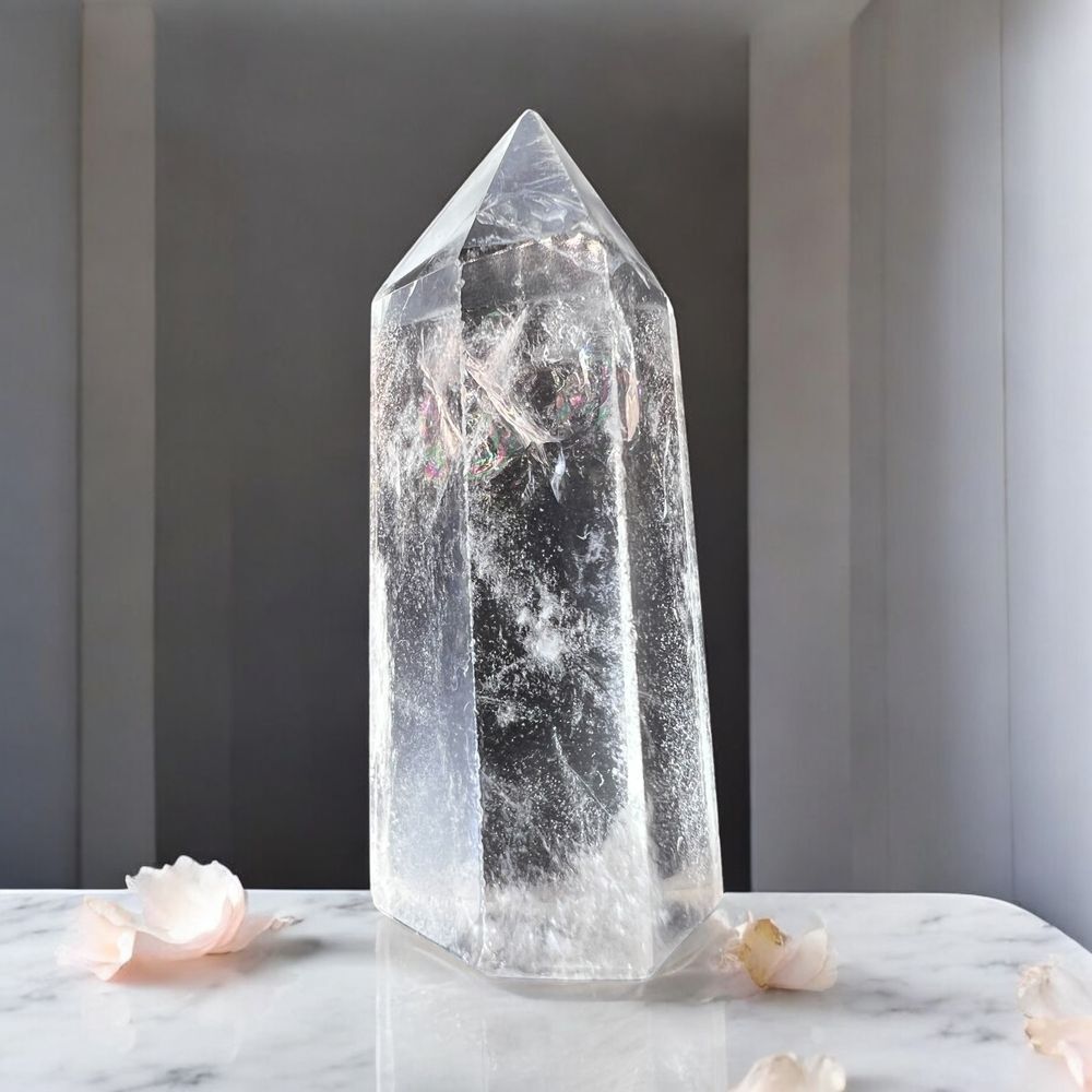 Clear Quartz Crystal Obelisk Meditation Tower