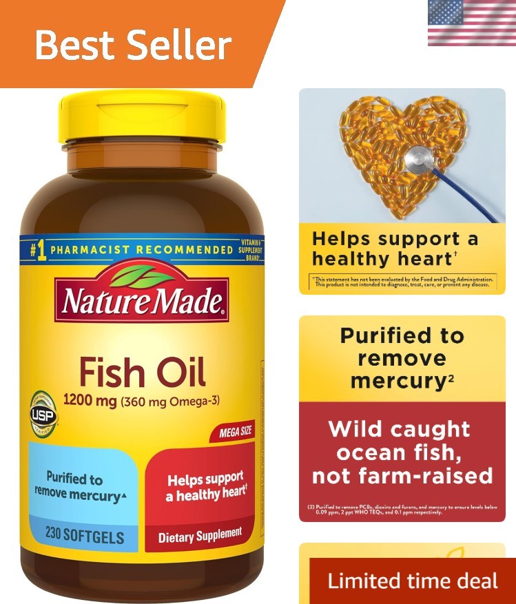 Premium 230-Count Omega 3 Fish Oil 1200mg Softgels for Optimal Health