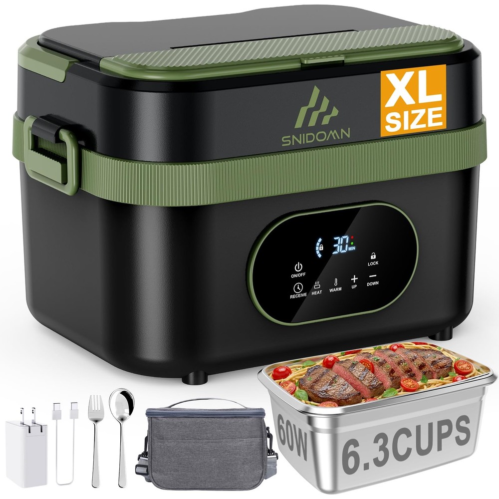 Cordless Lunch Box XL 6.3-Cup, 60W Fast Heating Portable Food Warmer with Sch...