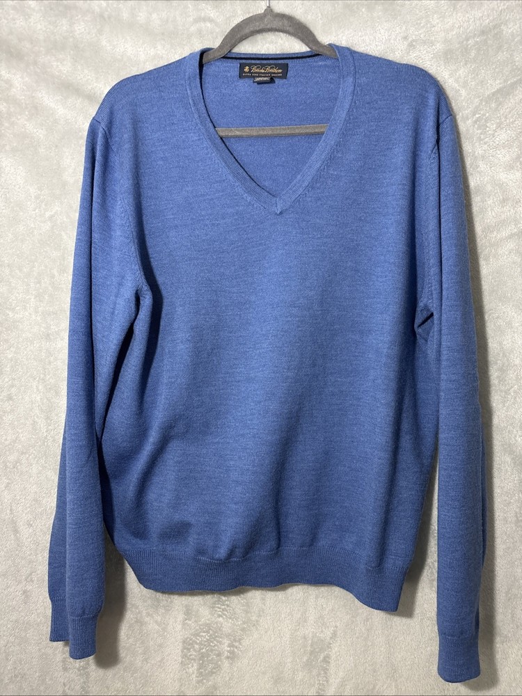 Brooks Brothers Men's Large Extra Fine Italian Merino Wool Sweater, Blue🔥