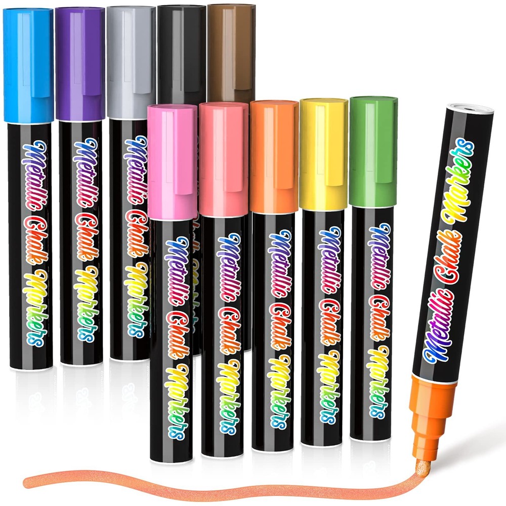 Liquid Chalk Markers for Chalkboard: 10 Metallic Colors Erasable Chalk Pens, ...