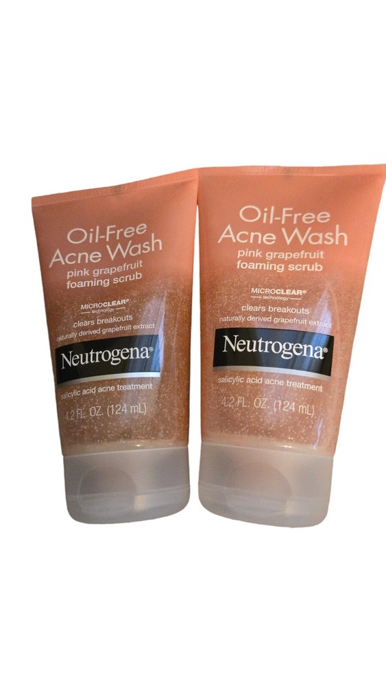 Lot of 2: Neutrogena Oil Free Acne Wash Facial Scrub Pink Grapefruit 4.2 oz Each