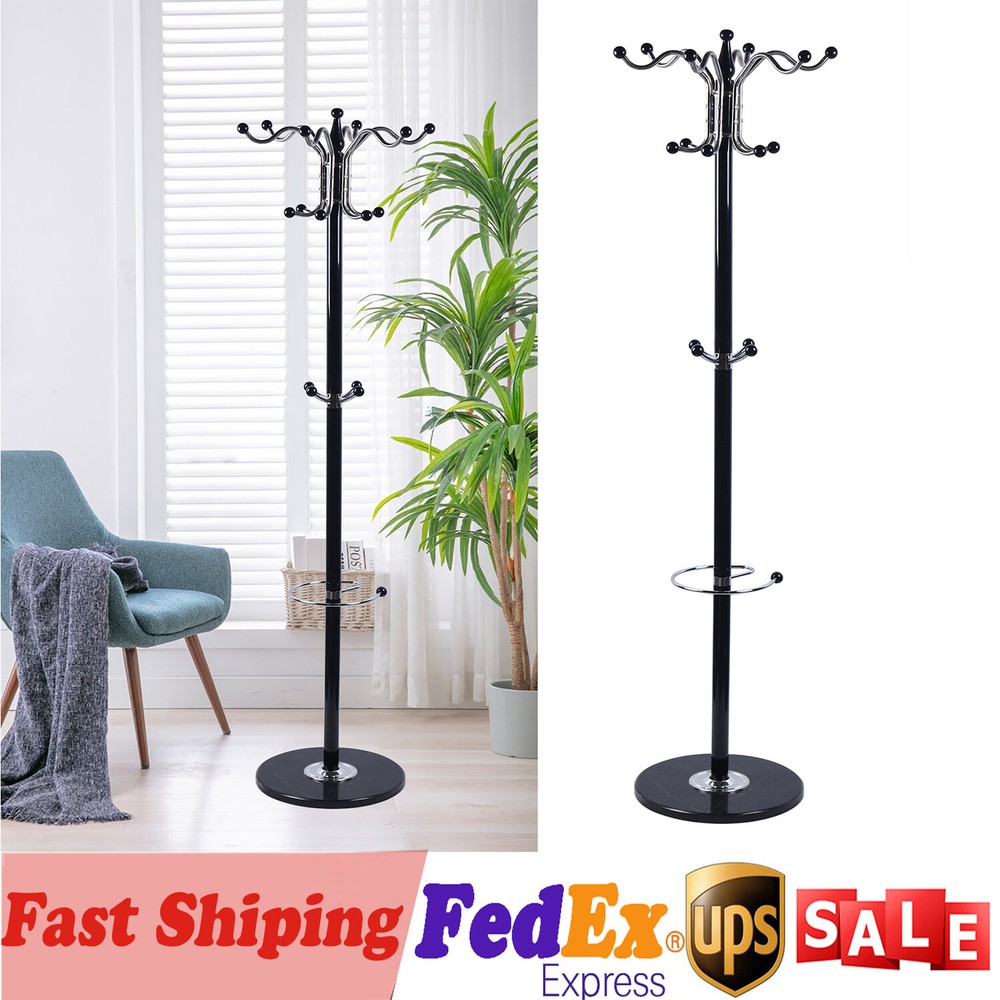 Metal Coat Rack with 16 Ball-Tipped Hooks for Hats Bags Umbrellas Clothes Storage Stand