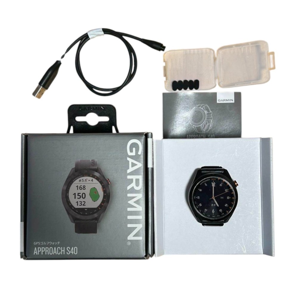 Garmin Approach S40 GPS Golf Smartwatch with Charging Cable Black Full Package