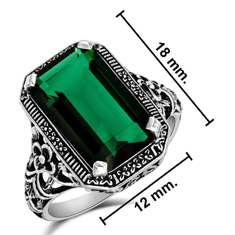 10CT Treated Emerald Victorian Sterling Silver Ring Size 8 ZF-1