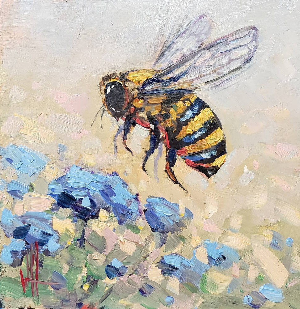 PRINT Hawkins Art Bee Flowers Giclee Canvas Signed Remarque Impressionism R30