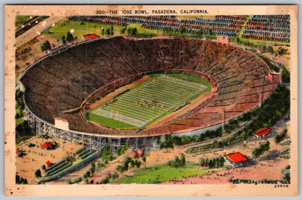 Vtg Linen Postcard Rose Bowl Stadium Pasadena, CA 1930s