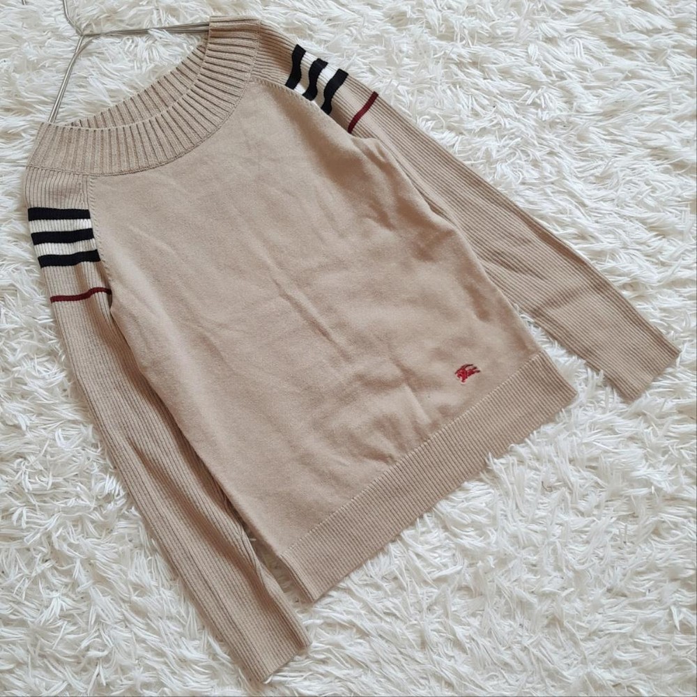 Burberry 2 Rib Neck Knit Pullover Raglan Sweater, Size 2, New Condition