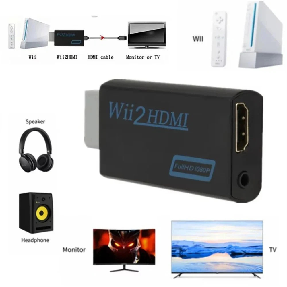 Portable Wii to HDMI Wii2HDMI Full HD Converter Audio Output Adapter TV Black 19