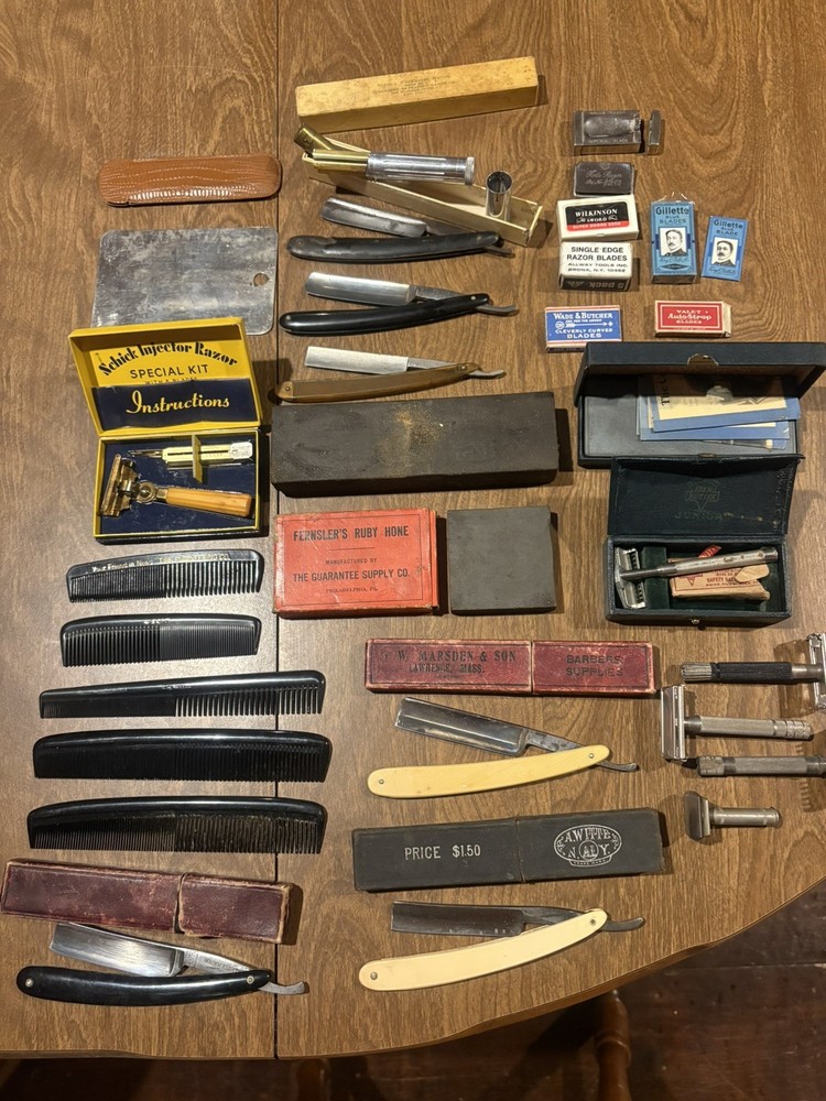 Lot Of Vintage Shaving Straight Razors Safety Razors And Blades