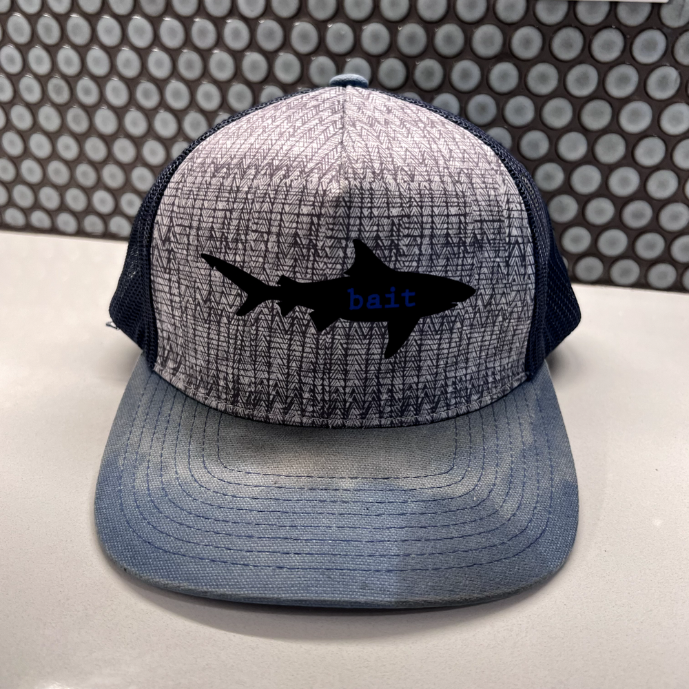 prAna Shark Adjustable Snap Back Trucker Hat Cap Blue Outdoor Fishing Mesh Adult