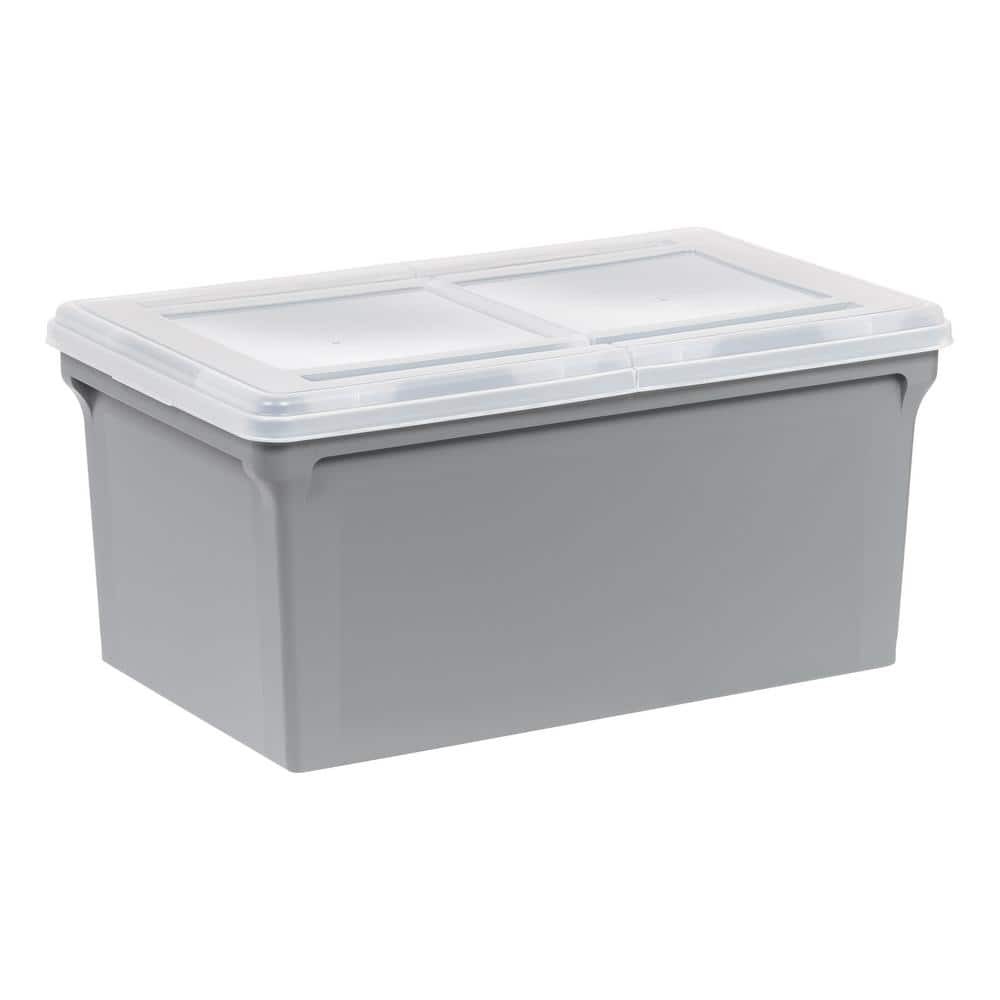 Gray 13.74x10.75 Wing-Lid Letter File Organizer Box with Clear Top