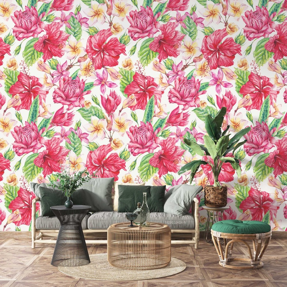3D Flowers Flora Watercolor Pattern Wall Murals Wallpaper Murals Wall Sticker