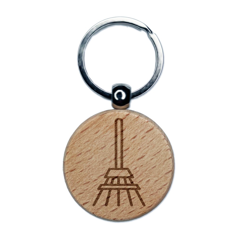 Garden Rake Engraved Wood Round Keychain Tag Charm