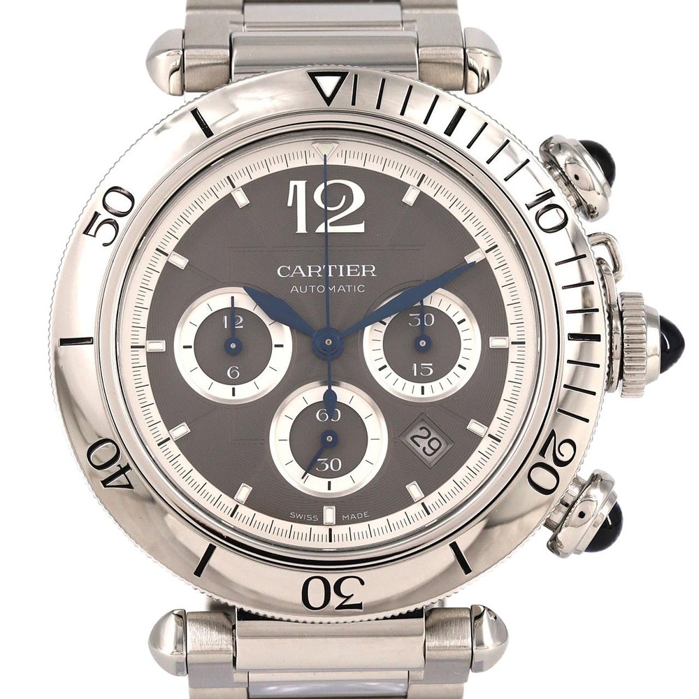 Authentic Cartier Pasha de Cartier Chronograph WSPA0027 Stainless Steel Mech...