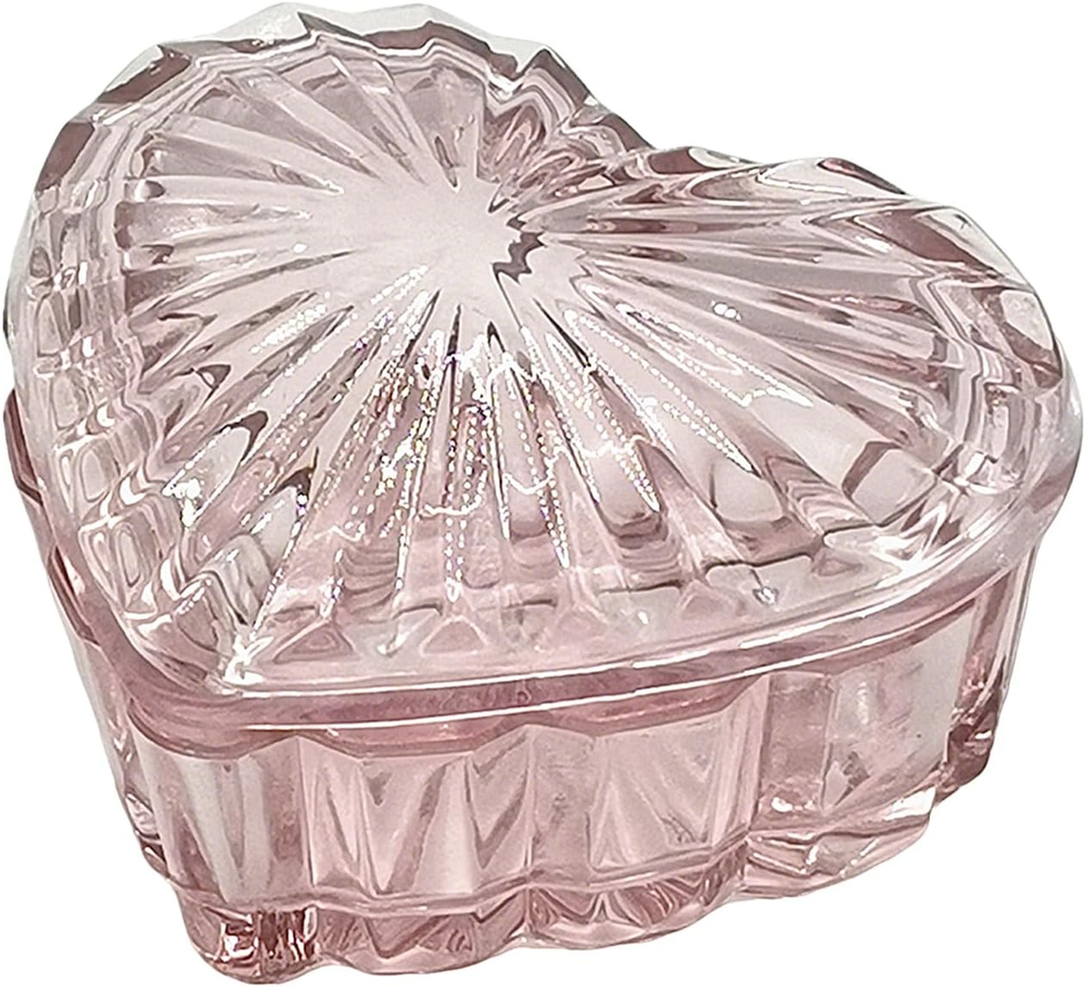 Glass Jewelry Box Heart Shape Cute Box for Storage Ring Earring Trinket Vintage