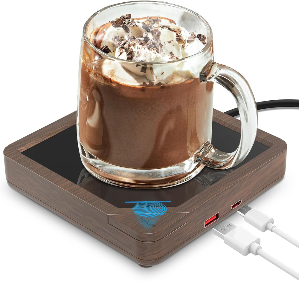Coffee Mug Warmer with Auto Shut-Off and 2 USB Ports for Charging Devices