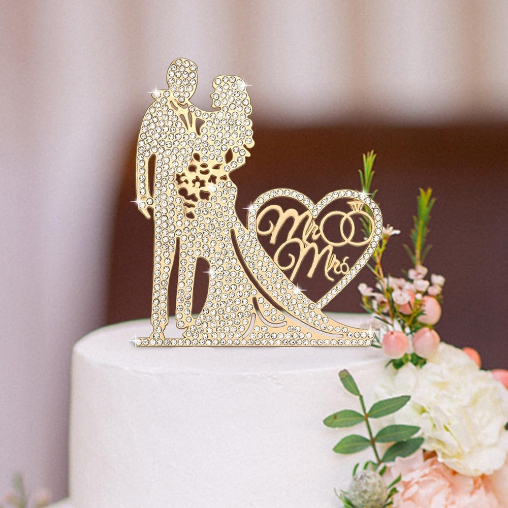 Mr and Mrs Cake Topper - Rhinestone Wedding Bride and Groom for Anniversary, ...