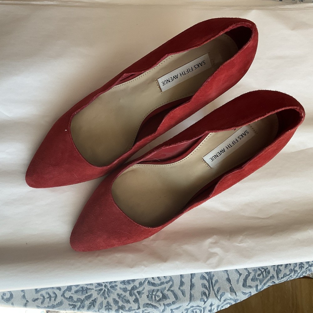 Saks Fifth Avenue Red Suede Dress Shoes. Size 7.5