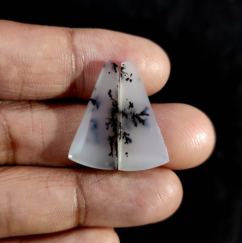 16.80 Cts Dendritic Opal Necklace Making Cabochon Natural 2 Pcs 25x11x3 MM
