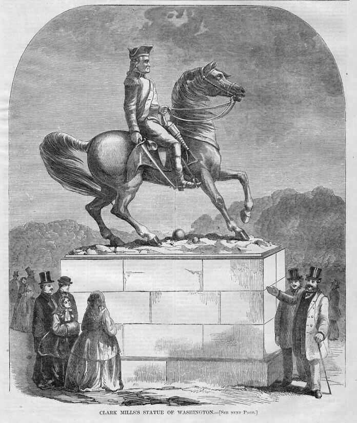 CLARK MILLS EQUESTRIAN MARBLE STATUE GEORGE WASHINGTON