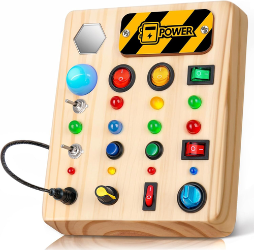 Montessori Busy Board for Toddlers - Wooden Sensory Toy with Switches & Learning Activities