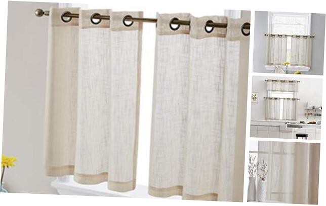 Abbey Faux Linen Semi-Sheer Privacy Window Panel 24x35 Inches 2-Pack Beige