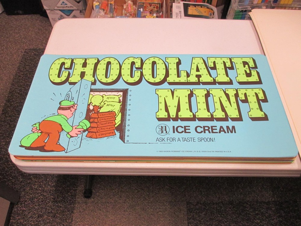 Baskin Robbins ice cream 1984 CHOCOLATE MINT bank vault robbery store sign