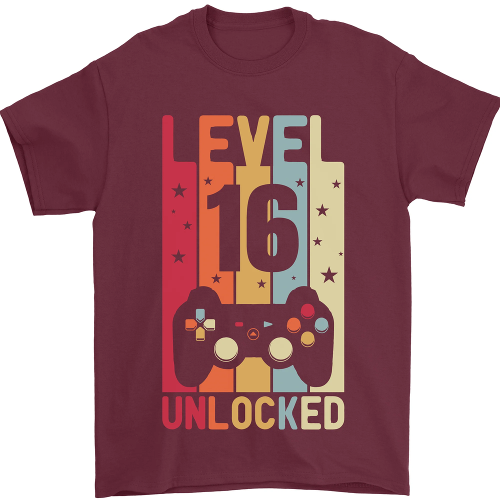 16th Birthday 16 Year Old Level Up Gaming Mens T-Shirt 100% Cotton