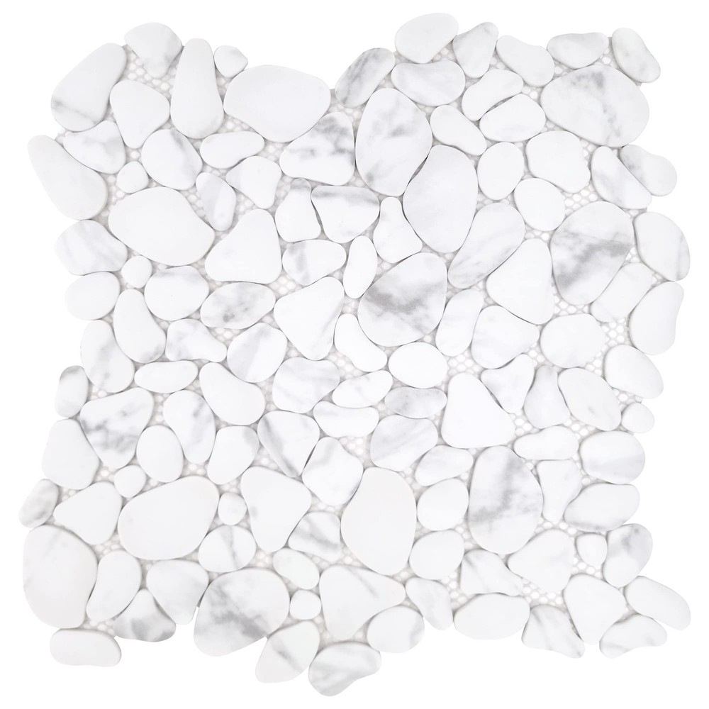 Pebble Tile for Shower Floor Border Kitchen Bath Backsplash in Natural Marble Stone