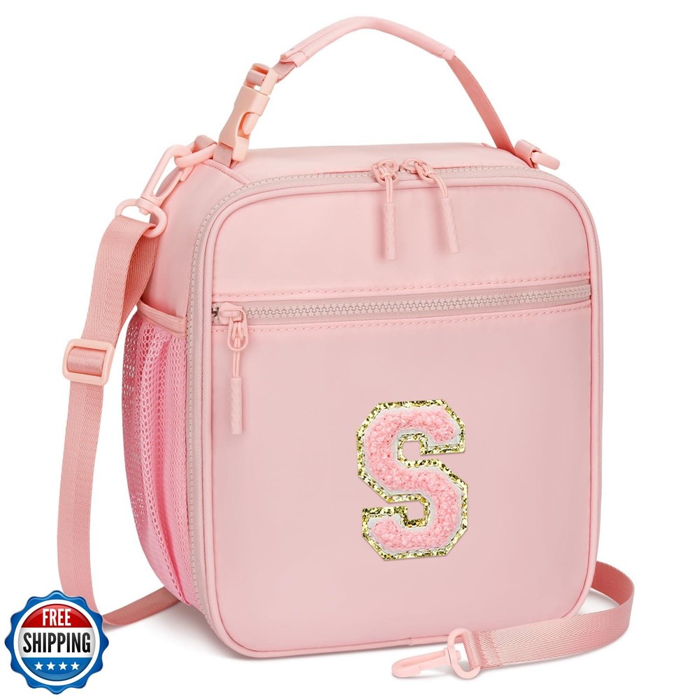 CLOUDWINGS Insulated Lunch Bag for Girls - Cute Back to School Gift with Initial