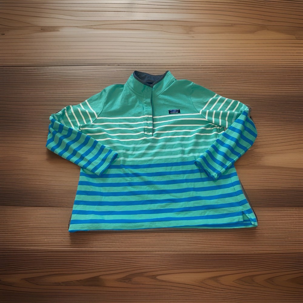 LL BEAN Pullover Striped Blue Sweatshirt XL Womens E1