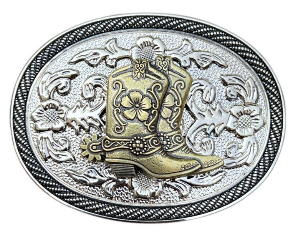 Men's Western Cowboy Belt Buckles for Rodeo Casual Wear, Floral Riding Boots USA
