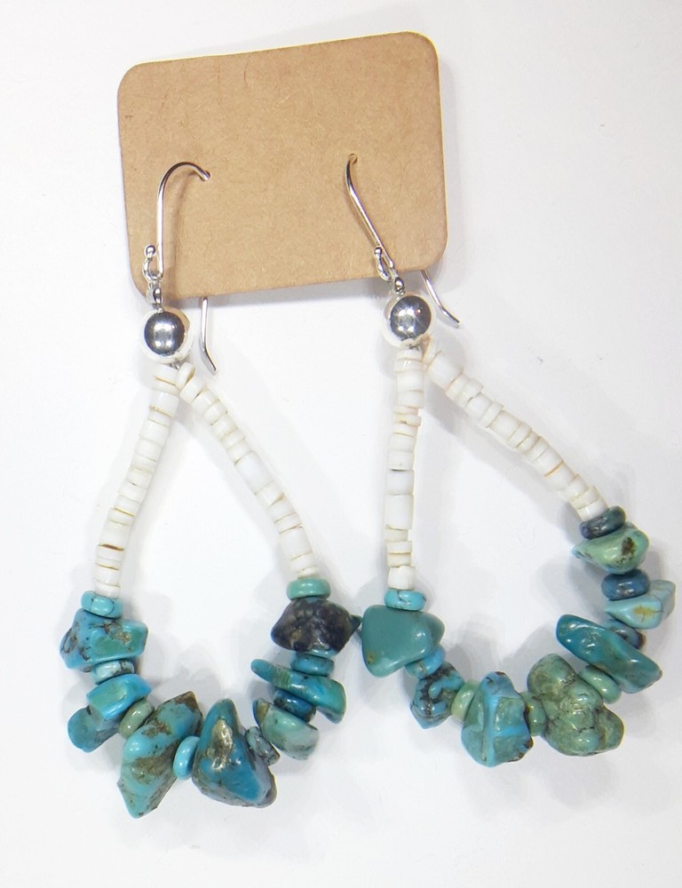 Artisan-Crafted Heishi Beads & Turquoise Earrings Southwestern Jewelry Sterling