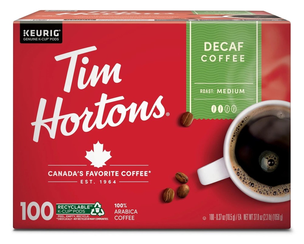 Tim Hortons Decaf Coffee K-Cup Pods Medium Roast 100 Count