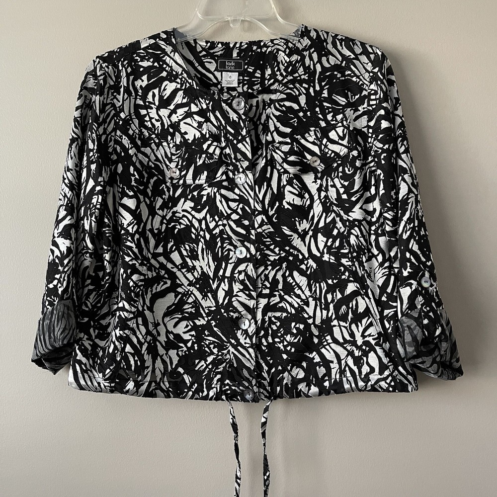 LARK LANE Womens Sz 12 Button Up Shirt Shacket Jacket Roll Tab Sleeve