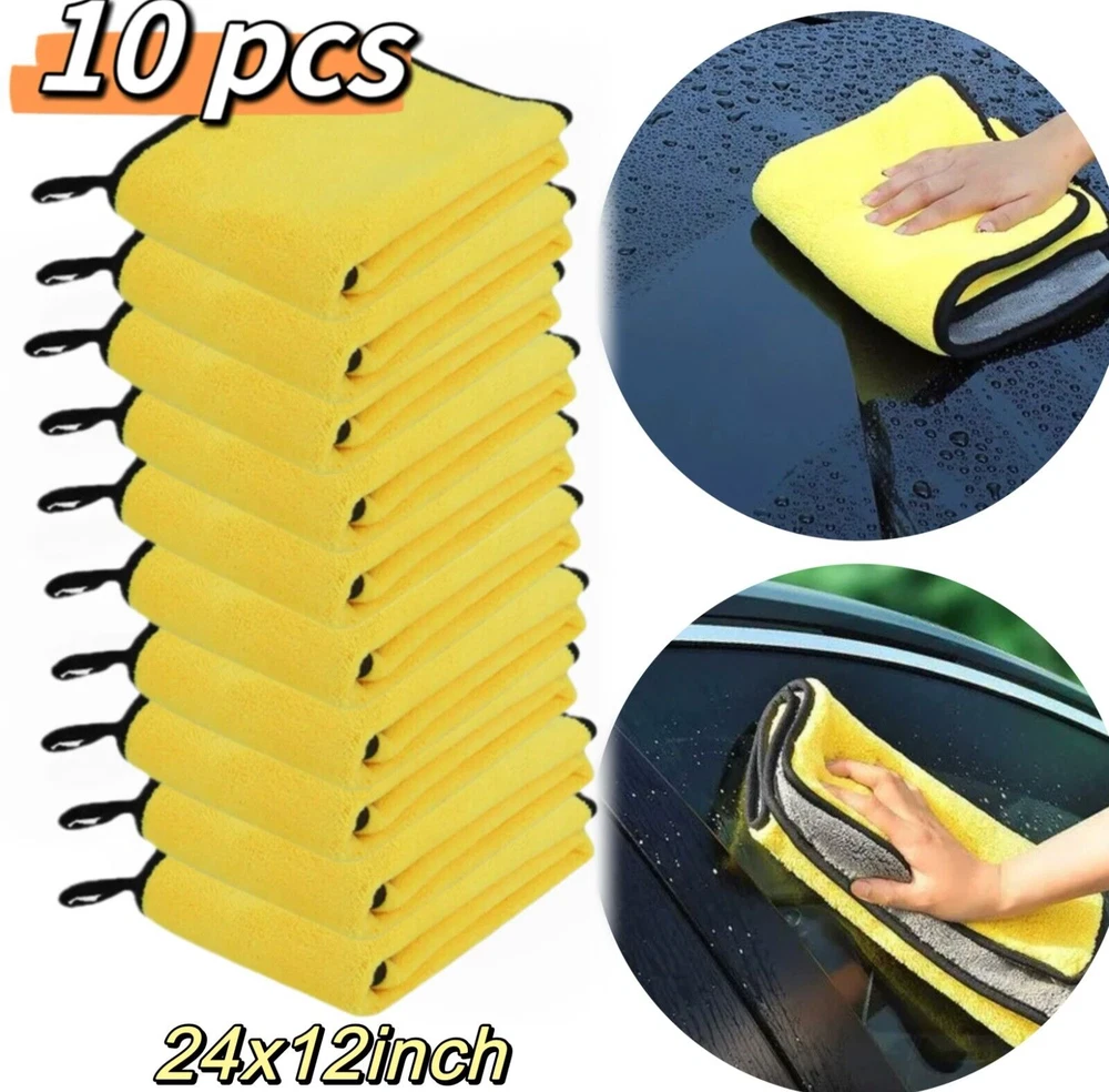 10X Super Soft Yellow Microfiber Car Wash Towels 24x12 Inch for Cleaning & Drying