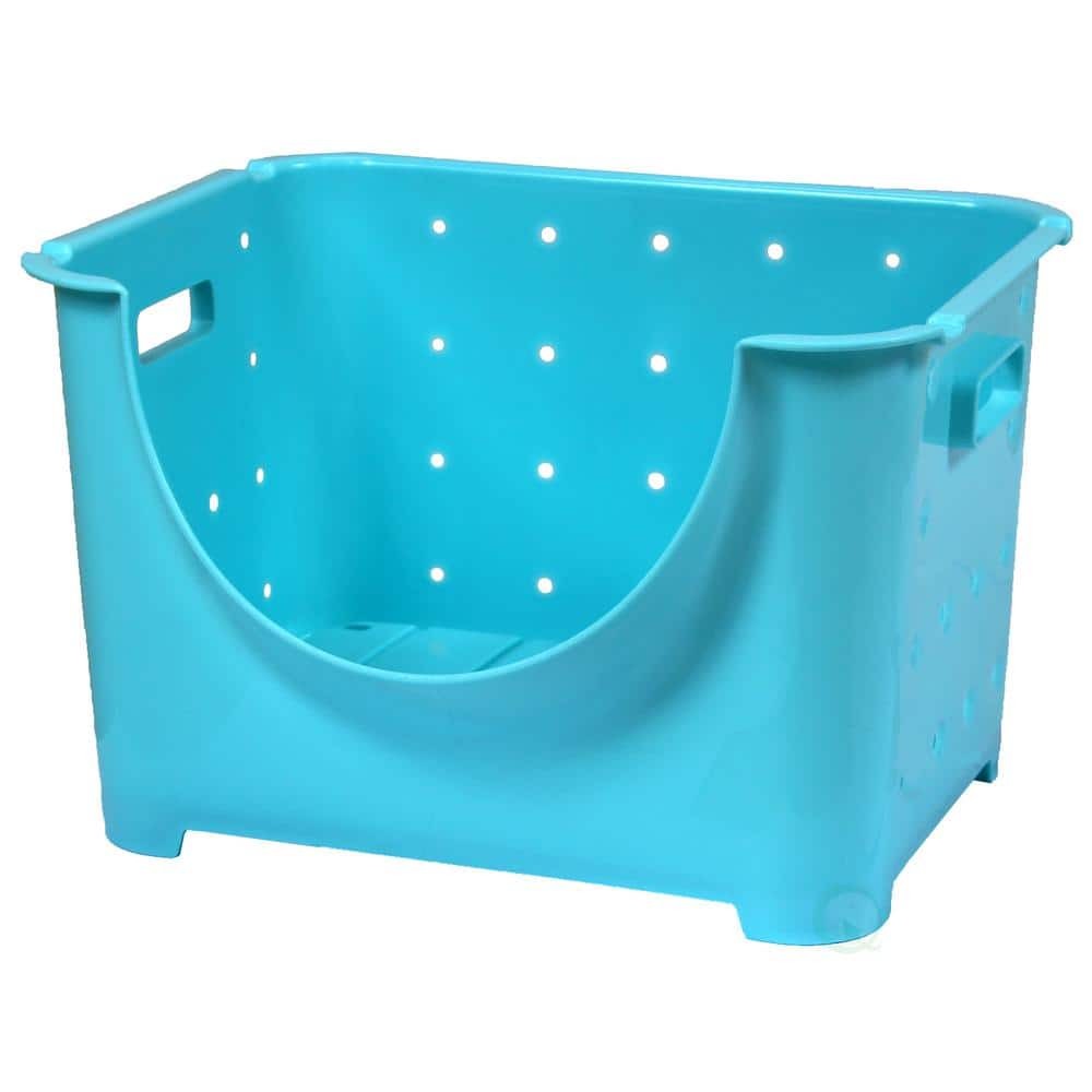 Stackable Blue Plastic Storage Bin with Lid for Organizing