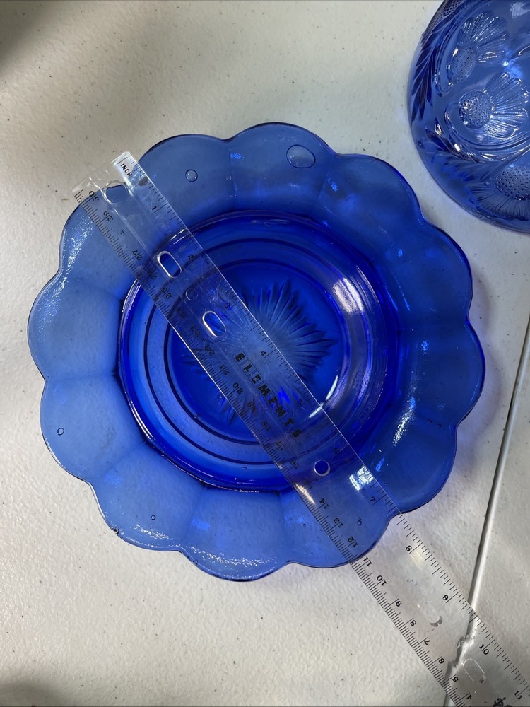 Vintage Mosser Thistle Cobalt Blue Glass Butter Cheese Dish with Lid