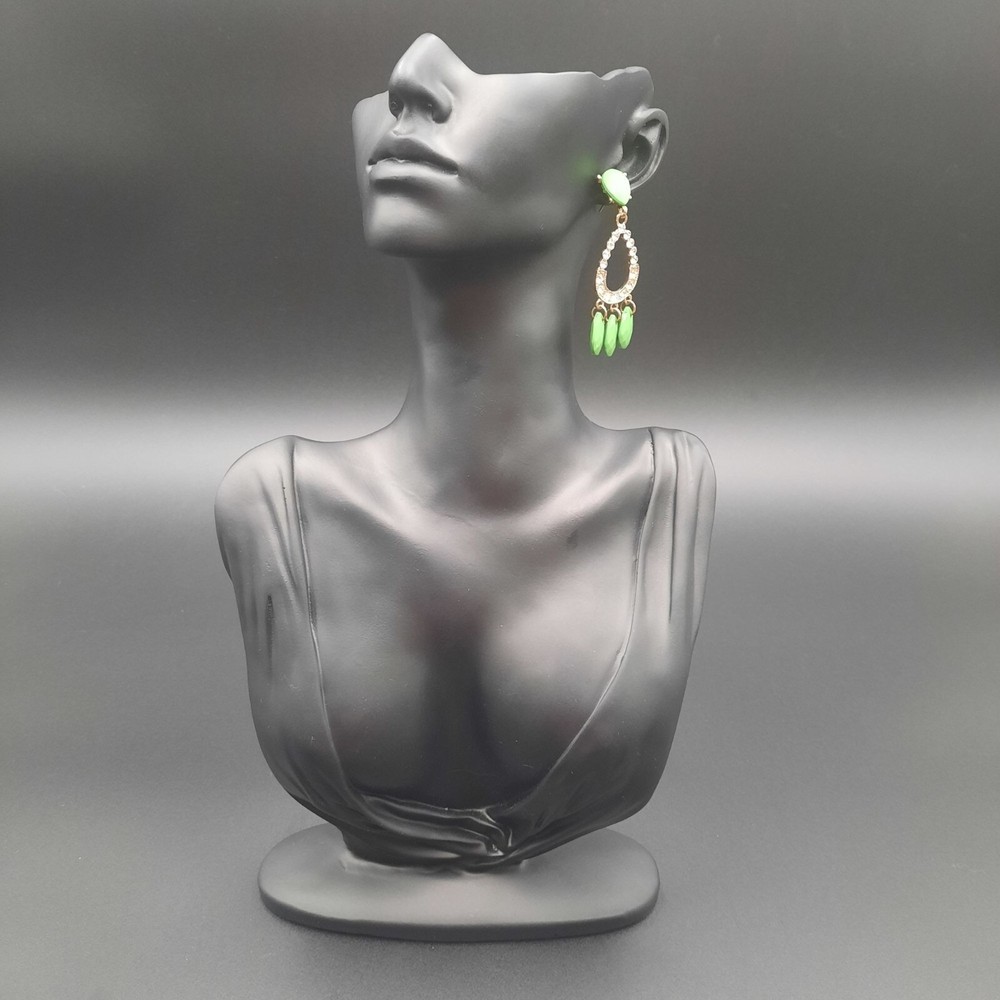 Green Teardrop Crystal Dangle Earrings with Rhinestone Accents in Gold-Tone Jewelry