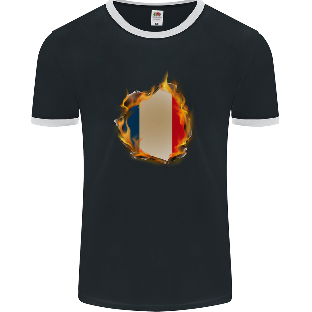 French Tricolour Flag Fire France Men's Ringer Tee by FotL