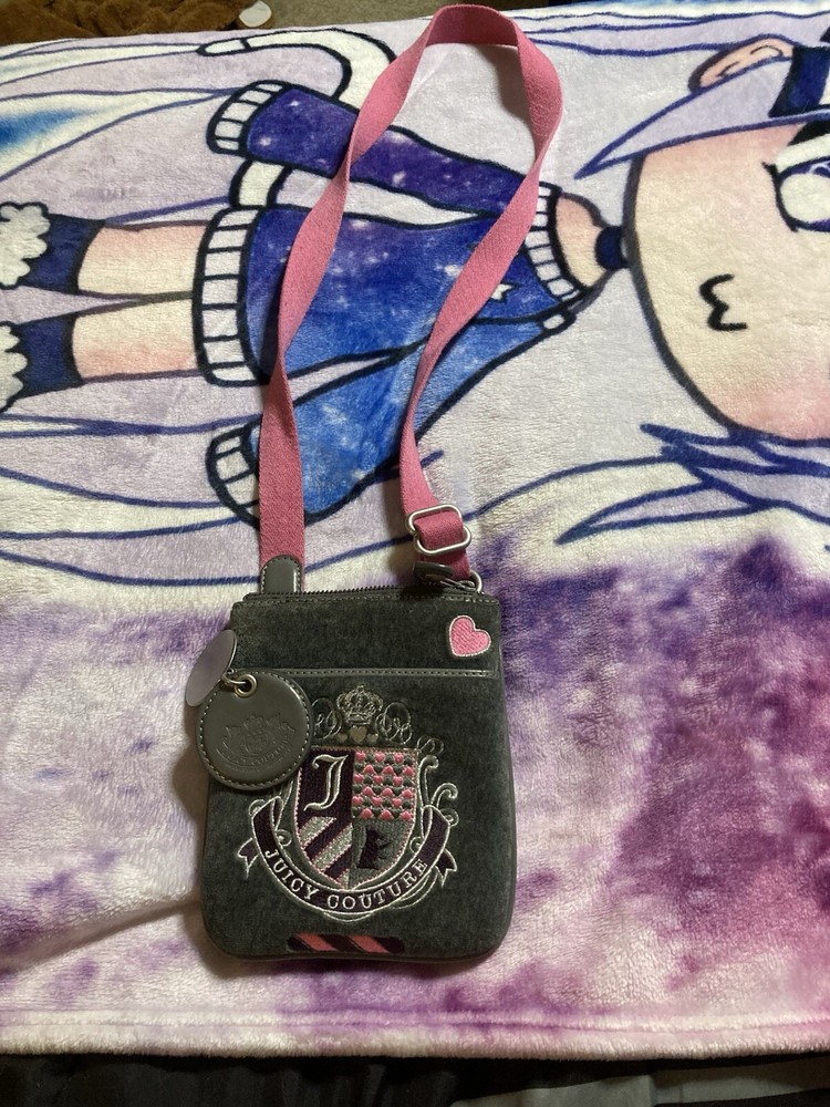 Vintage Y2K JUICY COUTURE Petite Velour Gray Crossbody/Shoulder Bag Purse