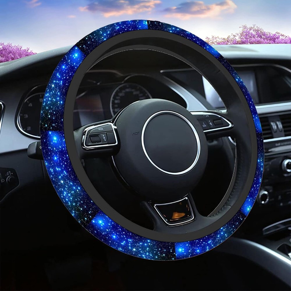 Swono Galaxy Blue 15-inch Universal Steering Wheel Cover with Multi-Color Design