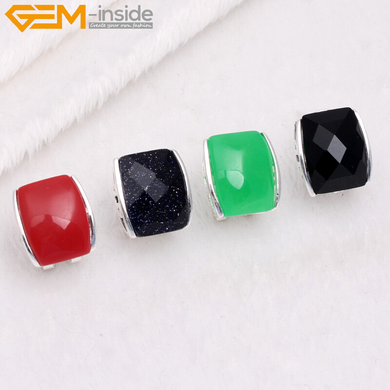 Sandstone Agate Rectangle Beaded Silver Women Jewelry Stud Earrings 1 Pair/set