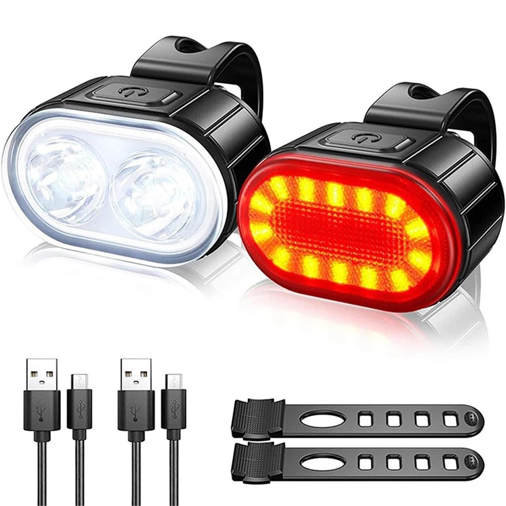 USB Rechargeable Bright LED Bicycle Bike Front Headlight and Rear Tail Light Set