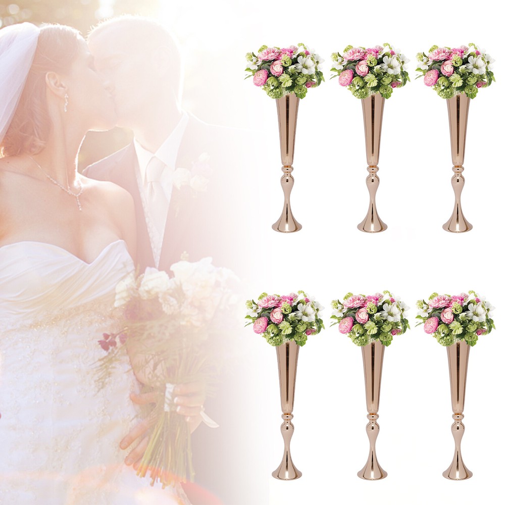 6Pcs Trumpet Vases Desktop Mount Gold Metal Trumpet Centerpieces Flower Vase