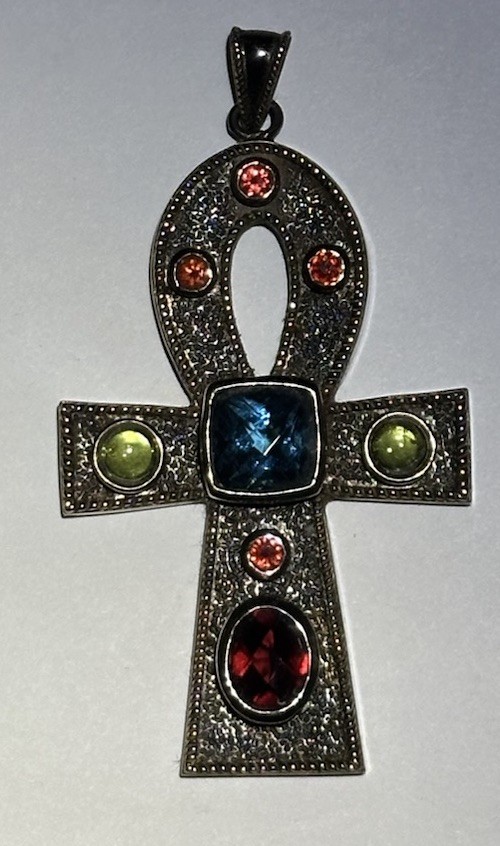 Michael Valitutti 925 Sterling Silver Multi Gemstone Ankh Pendant 15.48g 2.5”