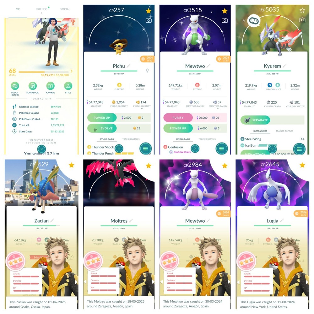 Level 68 Stacked Pokémon Go Account with Hundo 4* Galar Moltres,Mewtwo and more