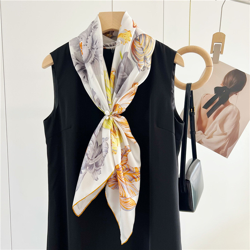 Boutique Twill Silk Square Scarf with Floral Print 35