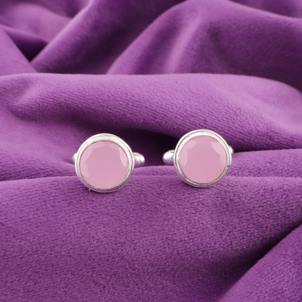 Rose Chalcedony Stone Pink Valentines Anniversary Mens Cufflinks Sterling Silver